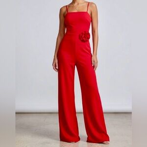 Almost Famous Red Jumpsuit with Floral Accent